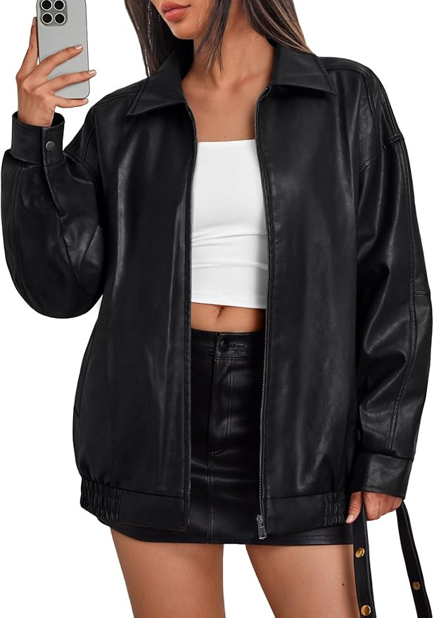 Trendy Queen Womens Leather Jacket, Oversized Going Out & Everyday Statement Piece, Bomber Jackte... | Amazon (US)