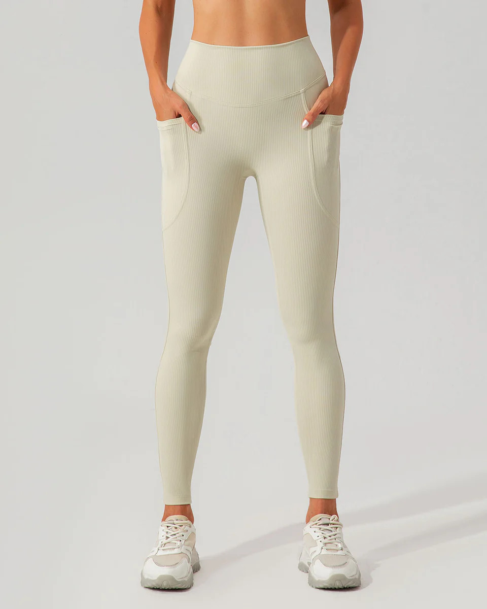 Beige Quick-drying High Waisted Yoga Leggings | rihoas.com