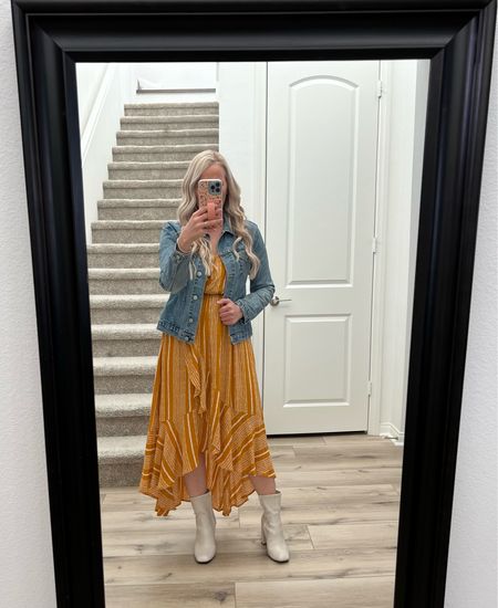 When you have a work lunch at a winery - you wear a free flowing dress and a jean jacket for when it gets breezy! The boots keep it somewhat casual, but you could definitely wear flats or heels! Swap out jacket for a leather one for a classier look! This would also make a great spring travel look! 

#LTKtravel #LTKworkwear #LTKstyletip