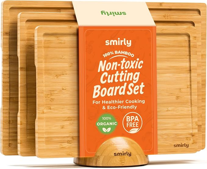 SMIRLY Bamboo Cutting Boards for Kitchen - Wood Cutting Board for Meal Prep, Serving, Charcuterie... | Amazon (US)