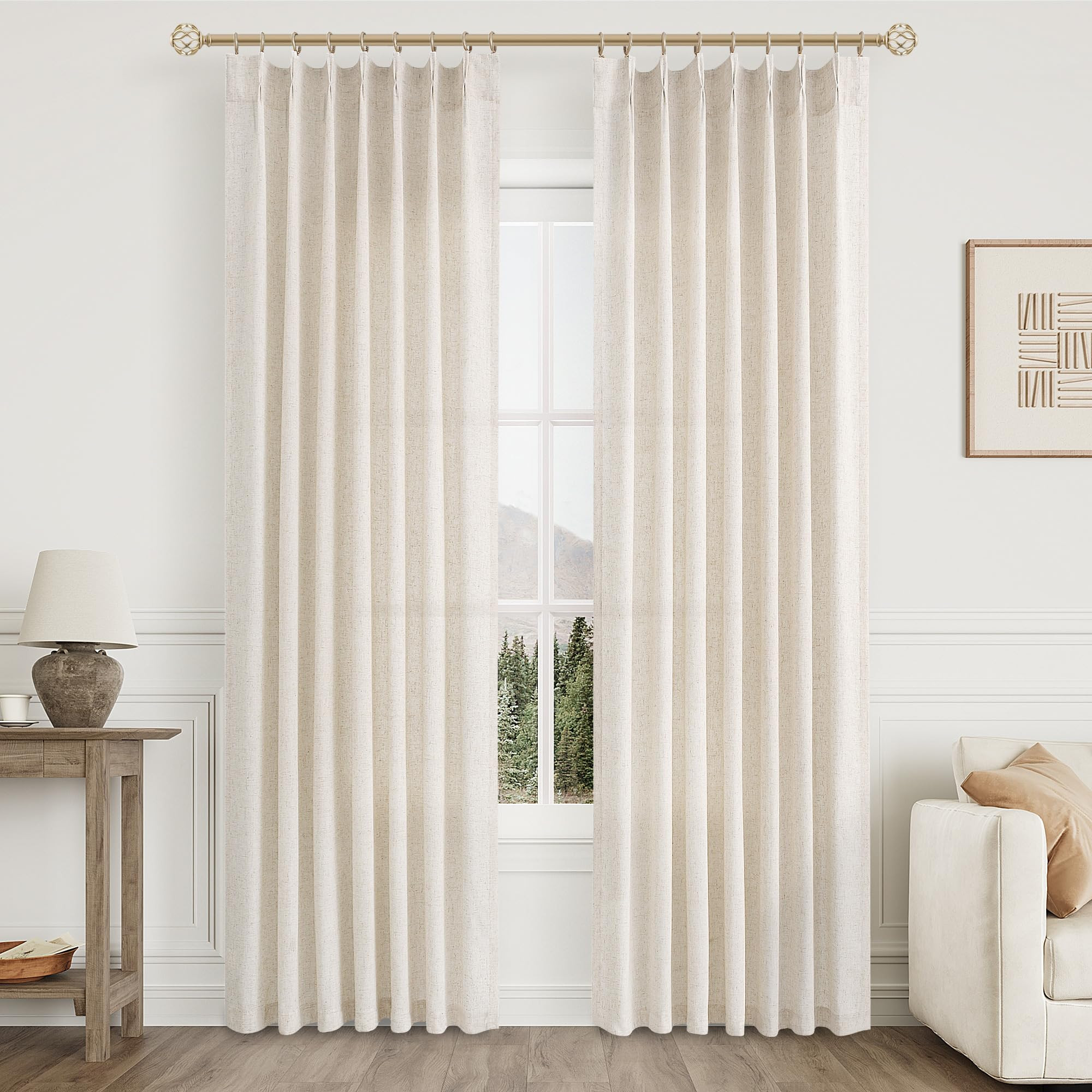 Natural Pinch Pleated Linen Curtains 84 Inch Length 2 Panels for Living Room Bedroom Cream Semi Sheer Window Curtain Boho Neutral Back Tab Pinch Pleat Drape with Hooks 84 Inches Long | Amazon (US)