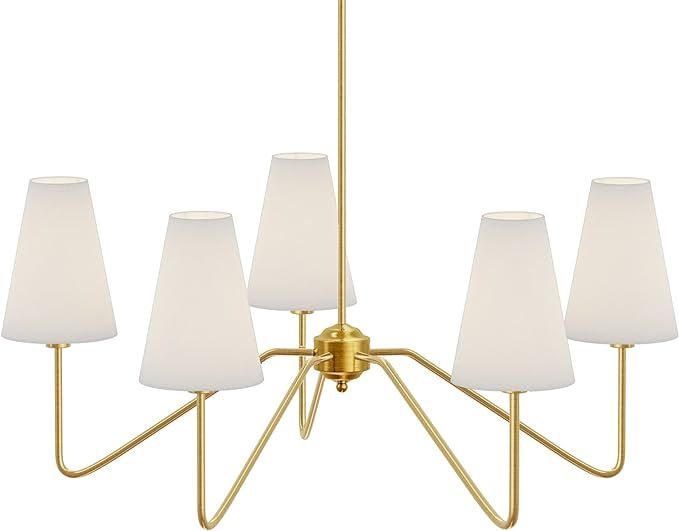 Electro bp;30" Dia 5-Arm Classic Chandeliers Polished Gold with White Linen Shades,Ceiling Light ... | Amazon (US)