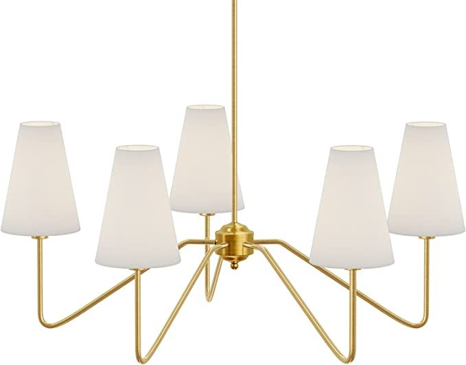 Electro bp;30"Dia 5-Arm Classic Chandeleirs Polished Gold with White Linen Shades,200W | Amazon (US)