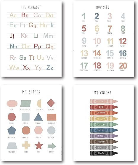 XWELLDAN Boho Colorful Kids Educational Classroom Alphabet Number Shape Color Posters Wall Art Pr... | Amazon (US)