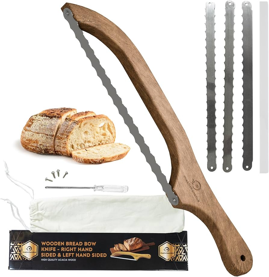 Kitchen Click Bread Knife for Homemade Bread – 16" Acacia Wood Bow Knife with 3 Extra Blades ... | Amazon (US)