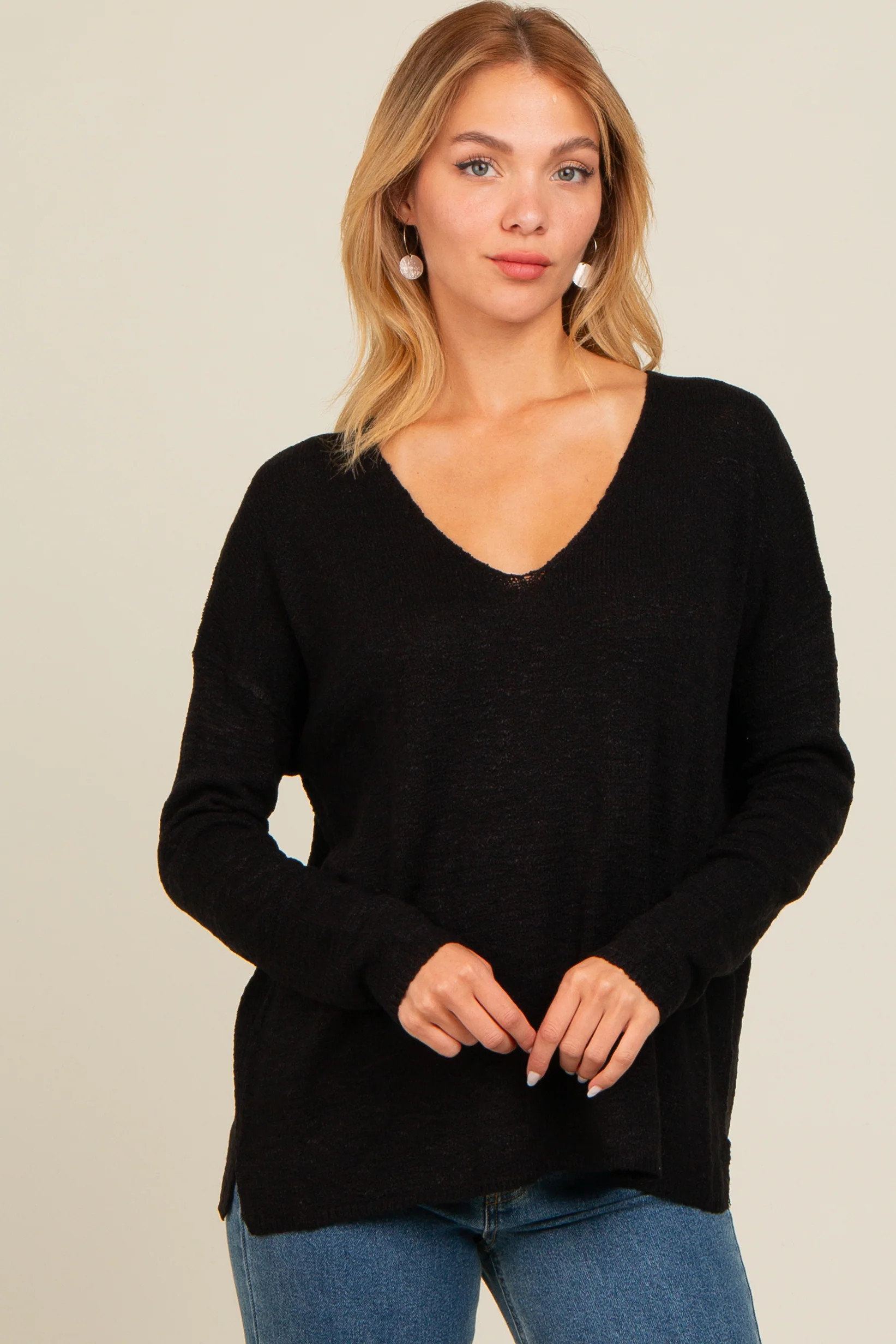 Black V-Neck Basic Sweater | PinkBlush Maternity