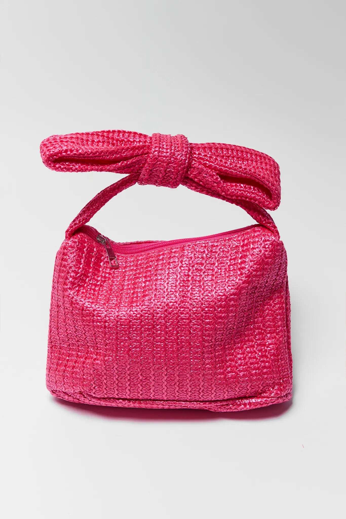 Pink Woven Raffia Bow Clutch | Avara