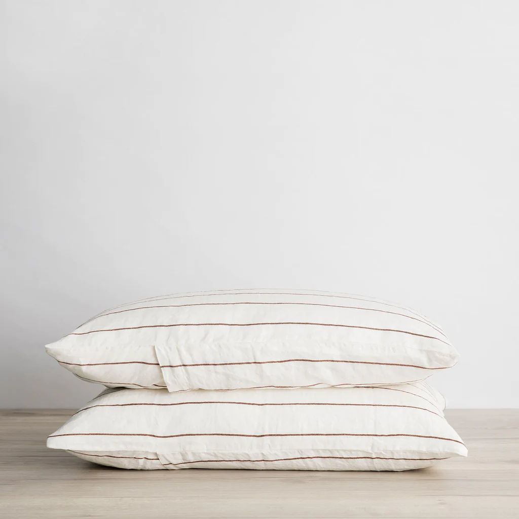 Set of 2 Linen Pillowcases - Cedar Stripe | Cultiver UK