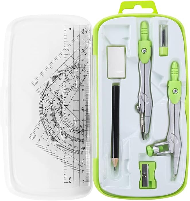Unjoo Math Geometry Set 10 Pcs, Compass and Protractor for Students(Green) | Amazon (US)