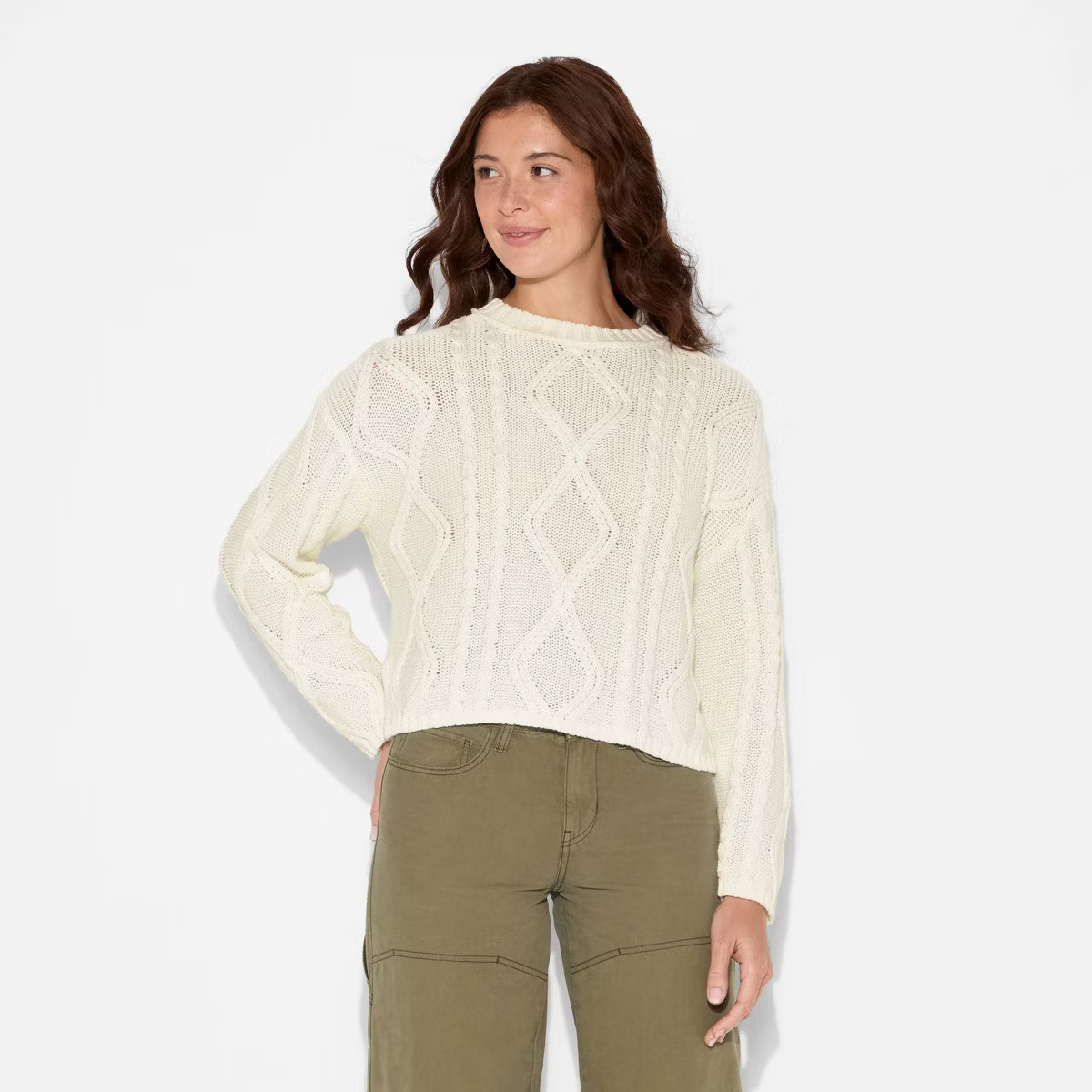 Women's Crewneck Cotton Cable Pullover Sweater - Wild Fable™ | Target