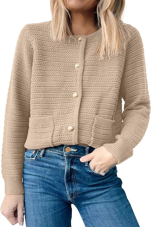 ANRABESS Women's Cropped Cardigan Sweater 2024 Fall Button Down Tweed Knit Lady Jackets Trendy Ou... | Amazon (US)