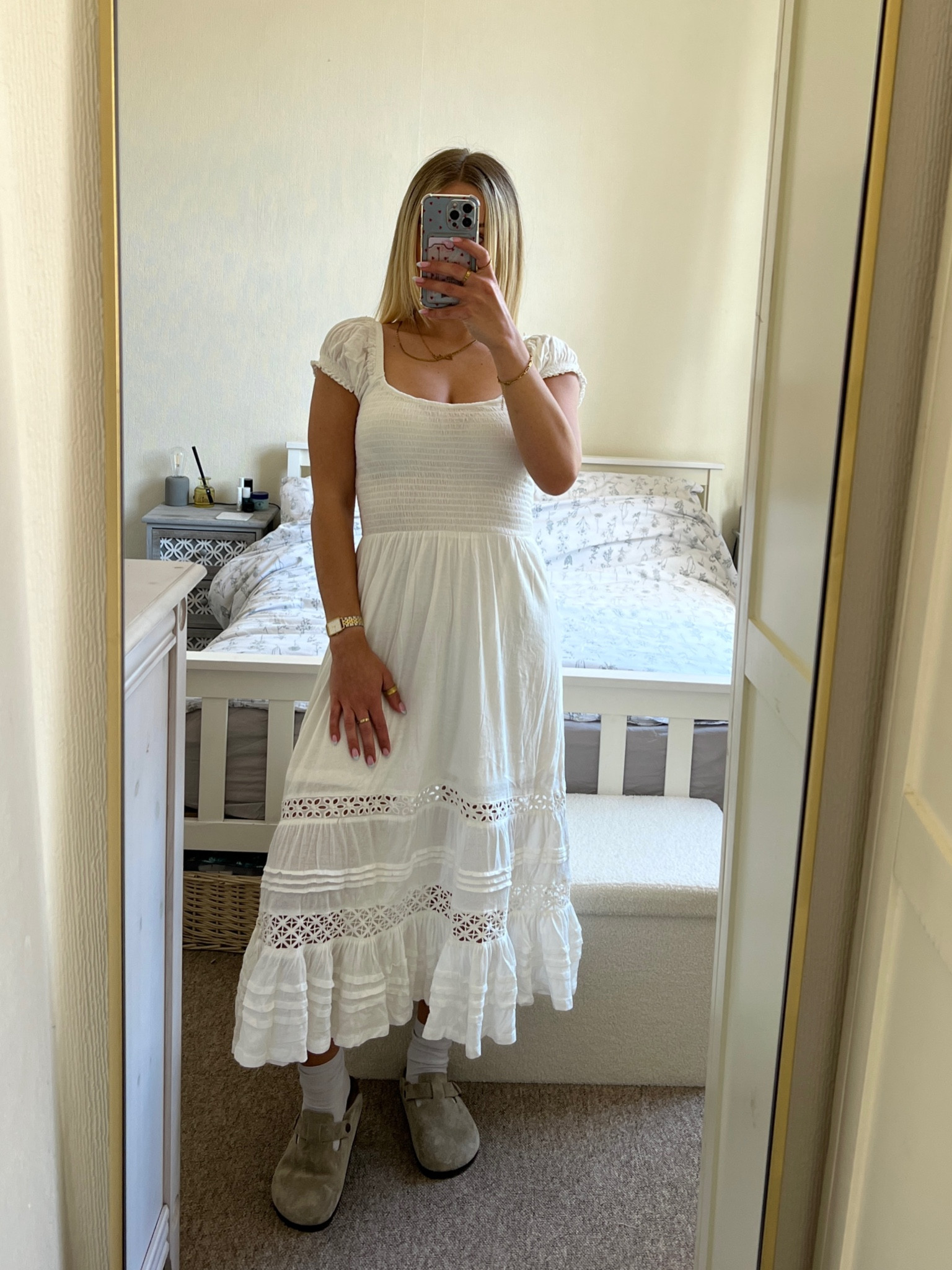 Urban Outfitters Milkmaid Tiered MIDI White Dress with Boston Birkenstock Clogs 

#LTKFind #LTKSeasonal #LTKunder100