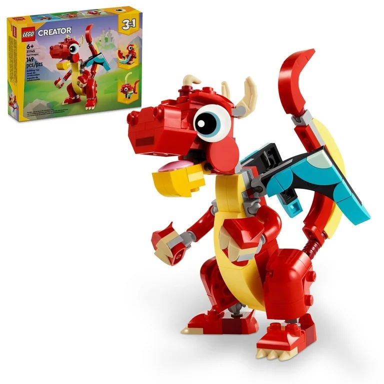 LEGO Creator 3 in 1 Red Dragon Toy, Transforms from Dragon Toy to Fish Toy to Phoenix Toy, Gift I... | Walmart (US)