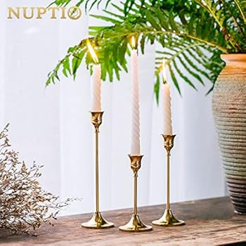 Candlestick Holders Taper Candle Holders, Set of 3 Candle Stick Holders Set, Brass Gold Candlesti... | Amazon (US)