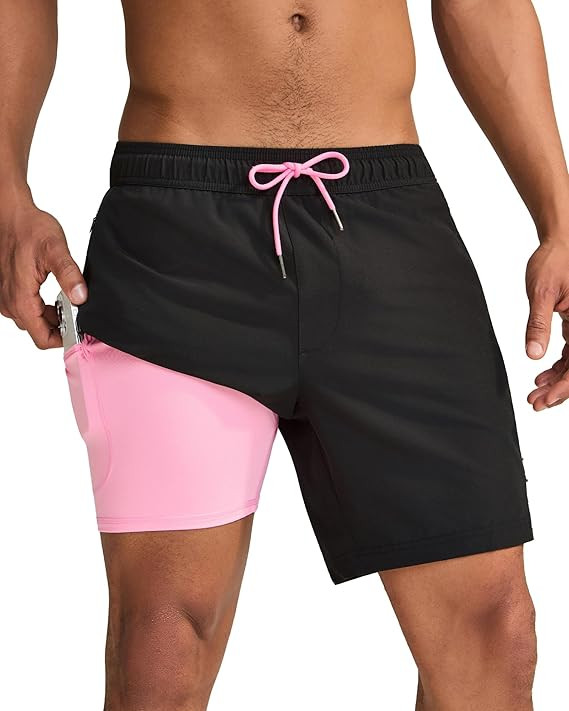 maamgic 2 in 1 Mens Swim Trunks 7 Inch Swim Shorts Swim Suits Board Shorts | Amazon (US)
