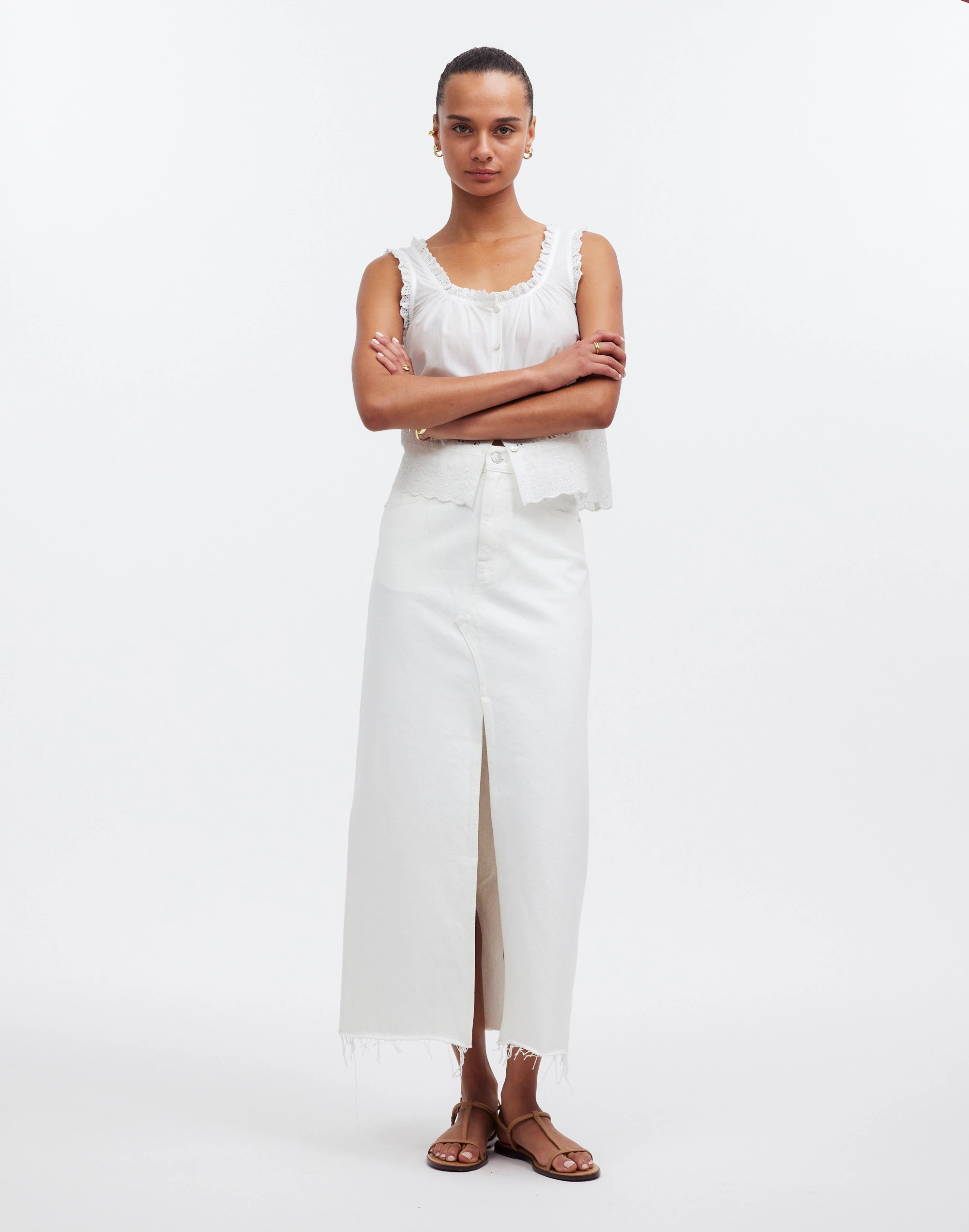 The Rilee Denim Midi Skirt in Tile White | Madewell