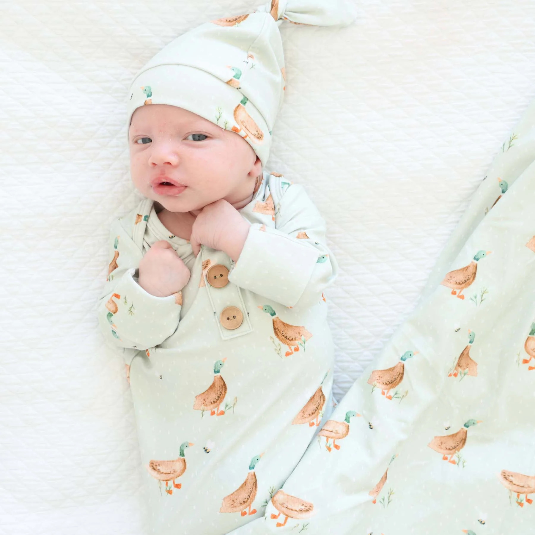 Lucky Ducky Newborn Baby Knot Gown & Hat Set | Caden Lane