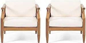 Christopher Knight Home Daisy Outdoor Club Chair with Cushion (Set of 2), Teak Finish, Cream | Amazon (US)