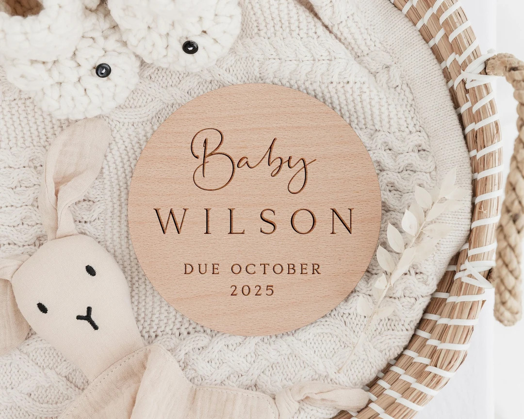 Personalised Pregnancy Announcement Sign Wooden Due Date Plaque L Baby Due Disc Social Media Phot... | Etsy (US)