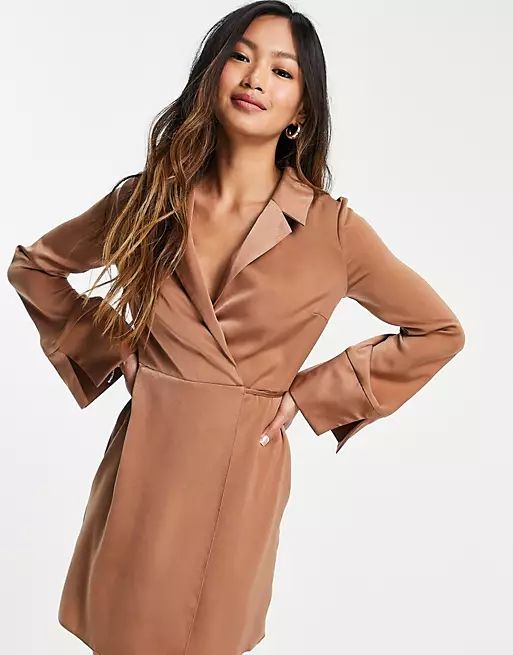 ASOS DESIGN collared satin wrap mini dress with tie detail | ASOS (Global)