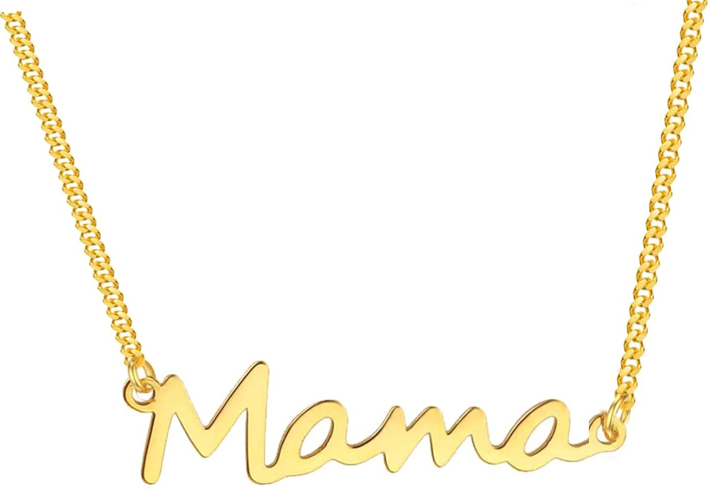 MOLICACI 10k 14k 18k Solid Gold Personalized Mama Name Necklace with Cuban Chain, Real Gold Custo... | Amazon (US)