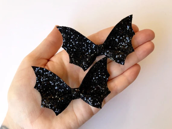 Black Glitter Bats Pigtail Hair Bow Set // Bat Bows Halloween - Etsy | Etsy (US)