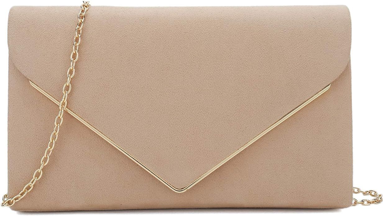 CHARMING TAILOR Faux Suede Clutch Bag Elegant Metal Binding Evening Purse for Wedding/Prom/Black-... | Amazon (US)