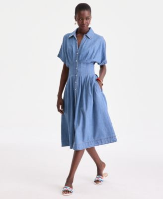 On 34th Women’s Cotton Denim Pleated Shirtdress, Macy's Exclusive  - Macy's | Macy's