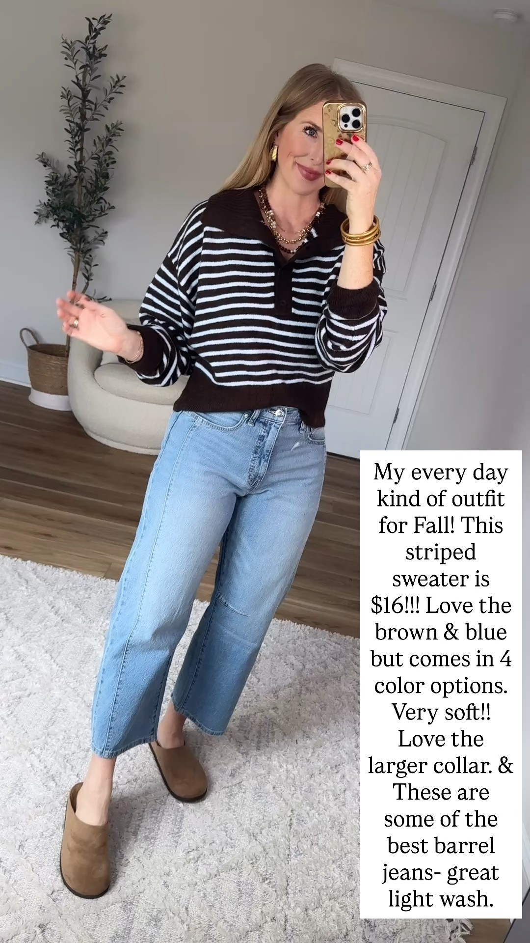 $16 striped sweater and light wash barrel jeans from Walmart

#LTKootd
