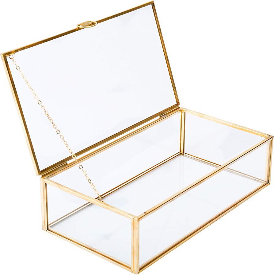 HighFree 8" Copper Golden Vintage Glass Lidded Box, Decorative Jewelry Keepsake Display Clear Gla... | Amazon (US)