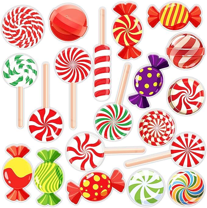 20 PCS Christmas Thick Gel Clings Winter Christmas Peppermint Window Gel Clings Decals Stickers f... | Amazon (US)