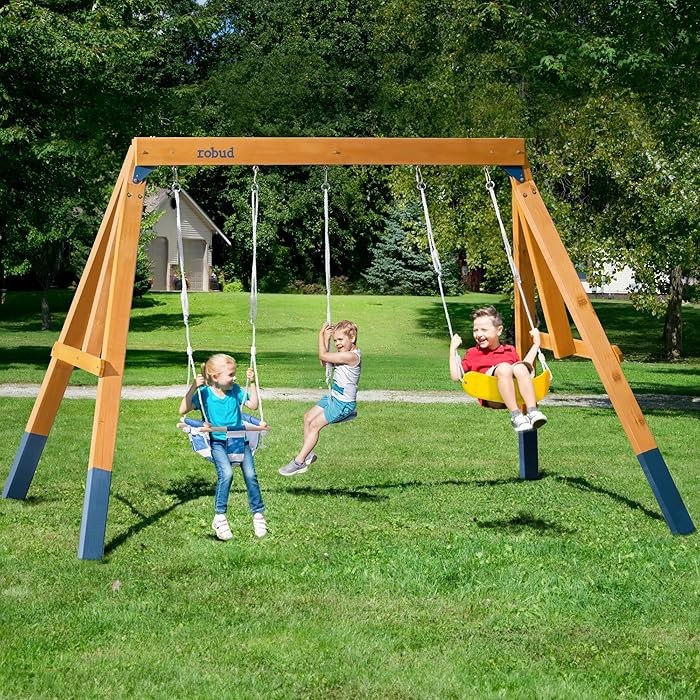 ROBUD 3-in-1 Playground Wooden Swing Sets for Backyard, DIY Swing Sets with Tree Swing and 2 Todd... | Amazon (US)