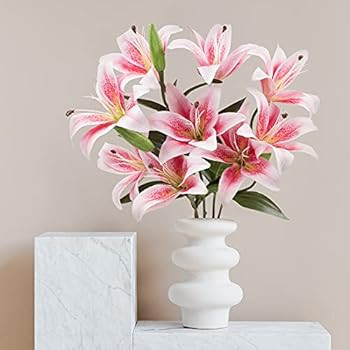 SNAIL GARDEN 12 Heads Artifical Lily Flowers, Long Stem Artificial Lilies with 9 Heads Full Bloom Li | Amazon (US)