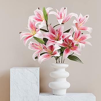 SNAIL GARDEN 12 Heads Artifical Lily Flowers, Long Stem Artificial Lilies with 9 Heads Full Bloom Li | Amazon (US)