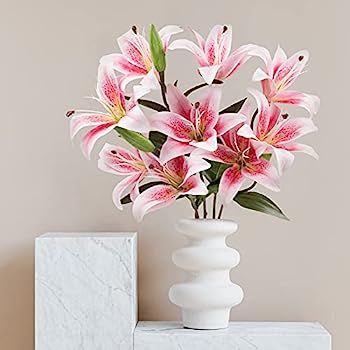 SNAIL GARDEN 12 Heads Artifical Lily Flowers, Long Stem Artificial Lilies with 9 Heads Full Bloom Li | Amazon (US)