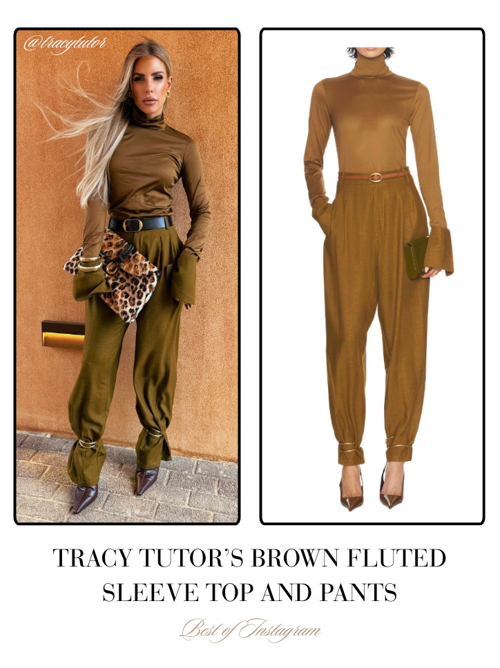 Tracy Tutor's Brown Fluted Sleeve Top and Pants 📸= @tracytutor 

 