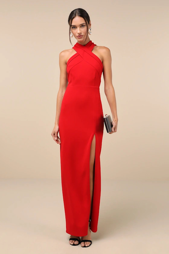 Head to Cocktail Hour Red Halter Neck Maxi Dress | Lulus