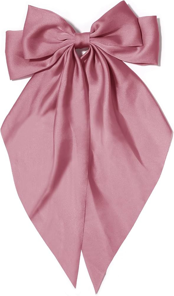 Large Hair Bows for Women Little Pink Silky Satin Hair Bow Hair Clips Long Tail French Hair Ribbo... | Amazon (US)