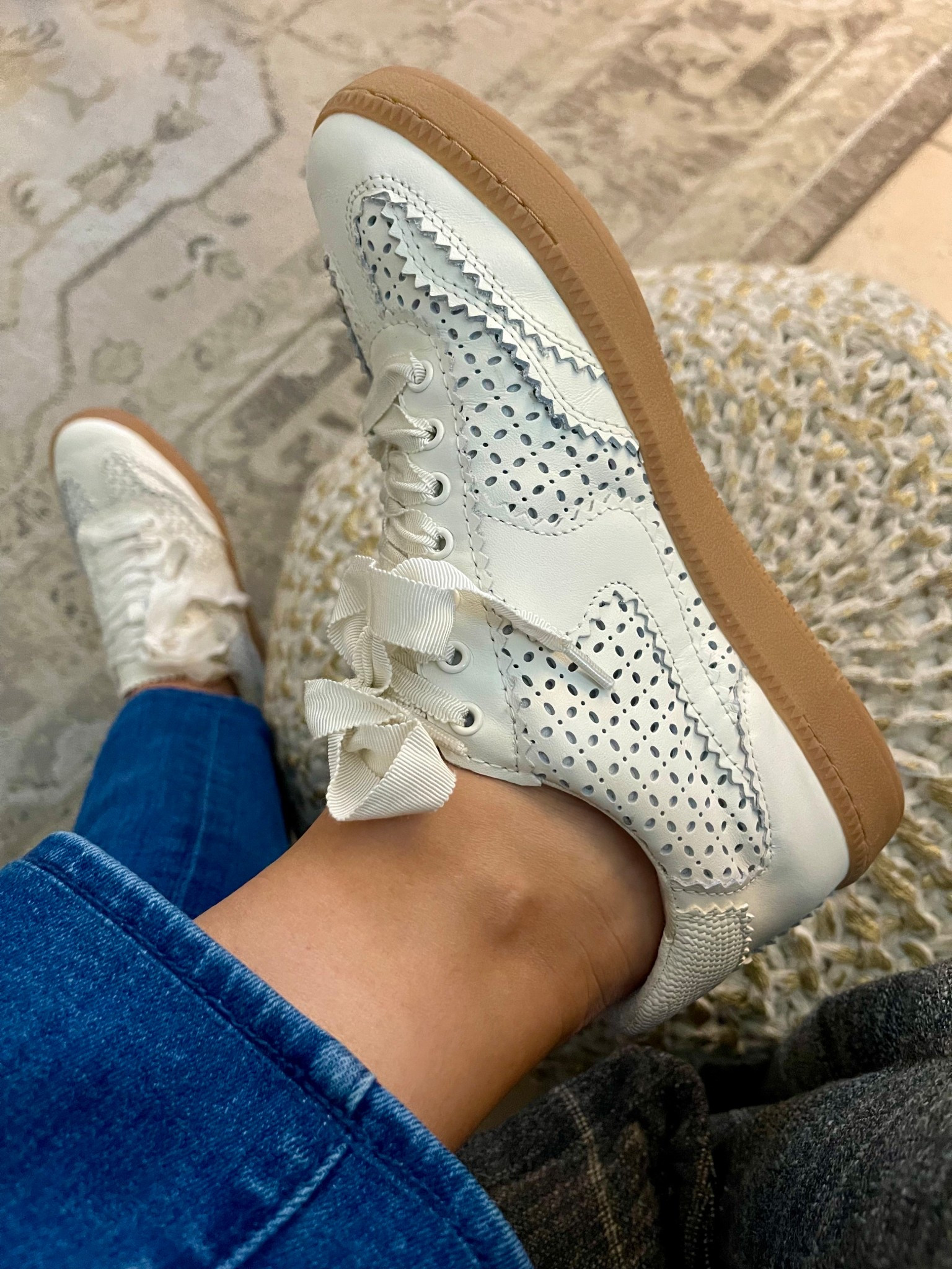 Leather perforated sneakers, white sneakers, dressed up sneakers, shoes for travel 
Under $145 
Run small size up


#LTKShoeCrush