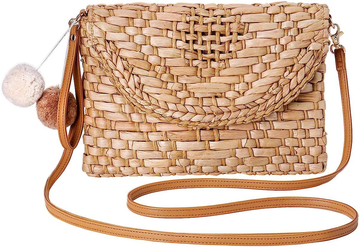 Straw Shoulder Bag, Kadell Straw Clutch Women Handmade Straw Crossbody Bag Summer Beach Envelope ... | Amazon (US)