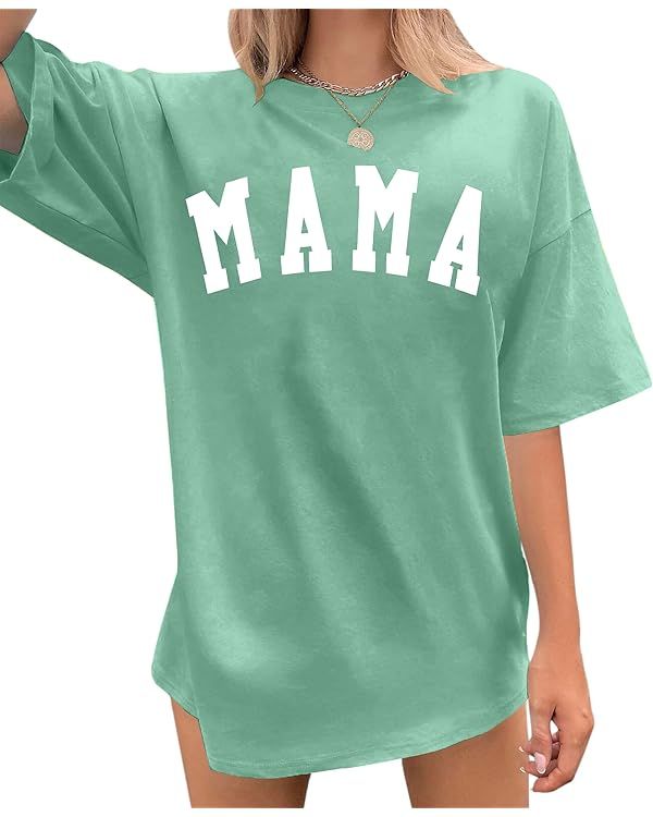 Women's Mama Shirt: Oversized Mama Shirts Trendy Mom T Shirt Loose Casual Summer Shirts Letter Pr... | Amazon (US)