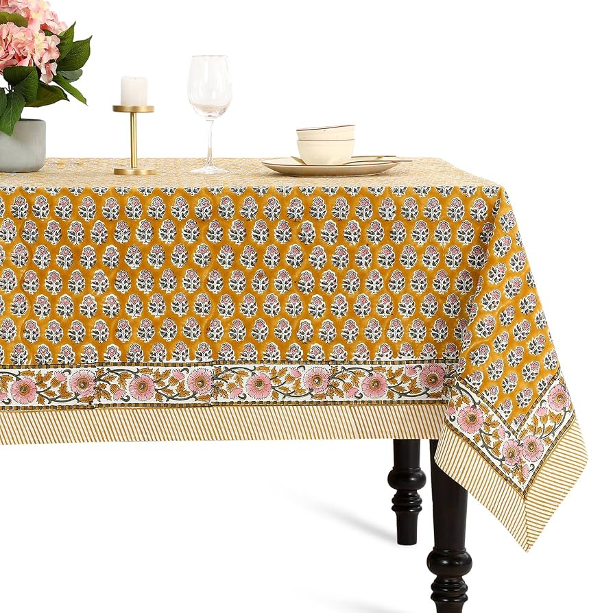 CPC Tablecloth 100% Cotton 60x60 Inch Indian Block Print Square Table Cover, Table Cloth for Wedd... | Amazon (US)