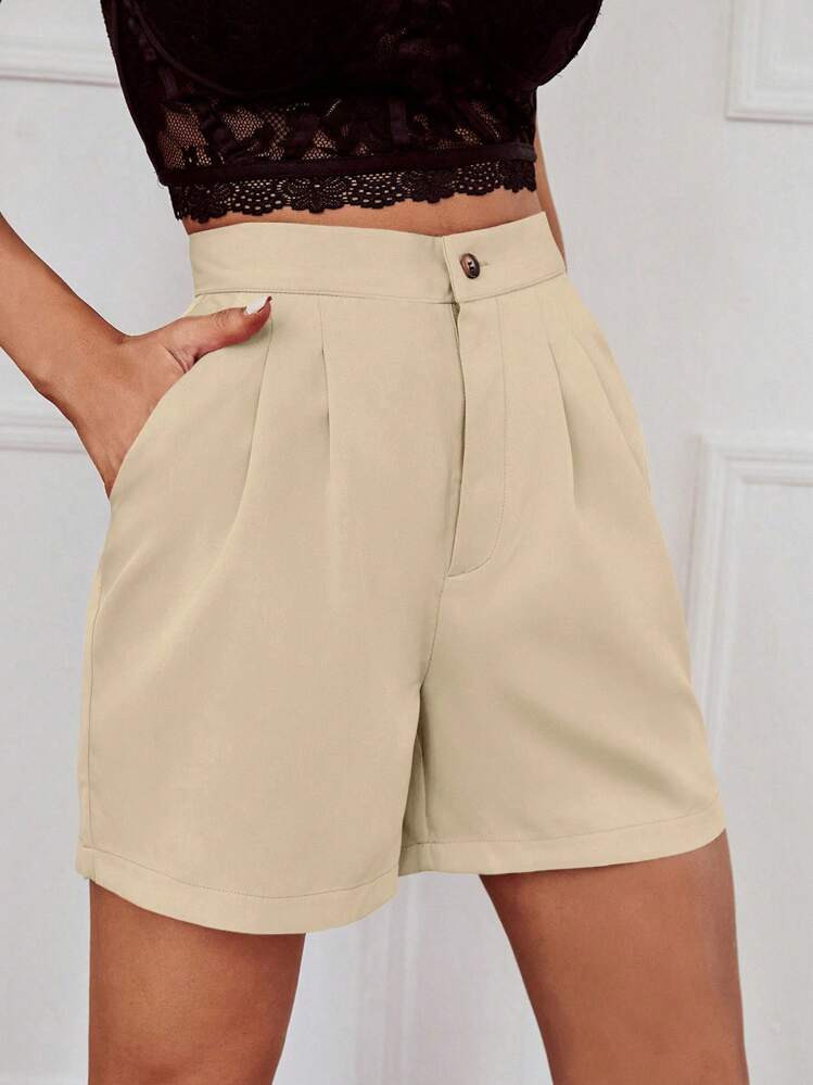 SHEIN Raffinéa Women Solid Color Pleated Loose Casual Shorts With Pockets | SHEIN