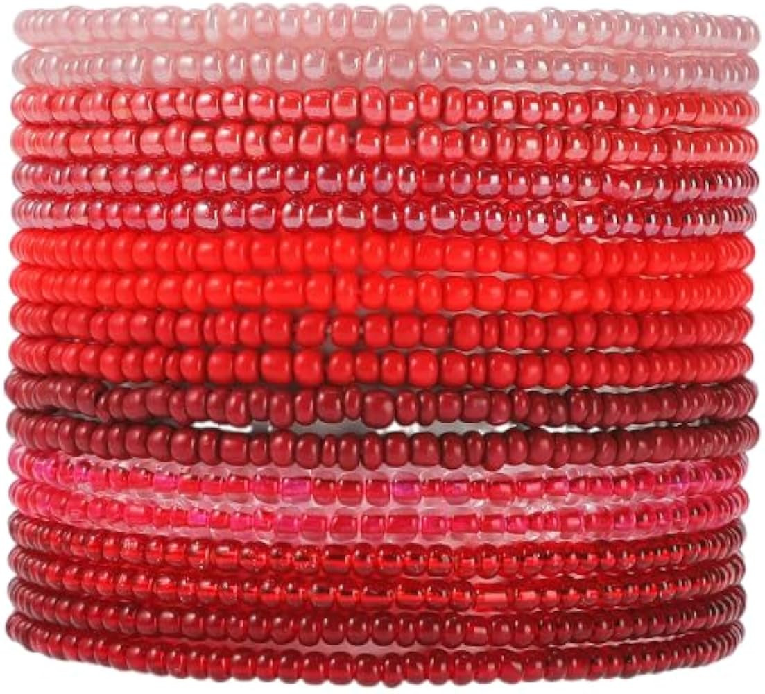 18-20PCS Colorful Bohemia Seed Beaded Bracelets Set Stackable Boho Stretch Bangle Bracelets Multi... | Amazon (US)