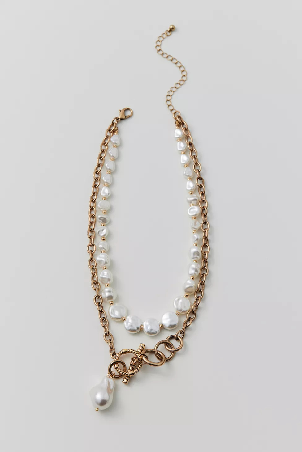 Chain & Pearl Toggle Layered Necklace | Urban Outfitters (US and RoW)