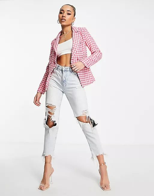 Missguided co-ord double breasted blazer in pink boucle | ASOS (Global)