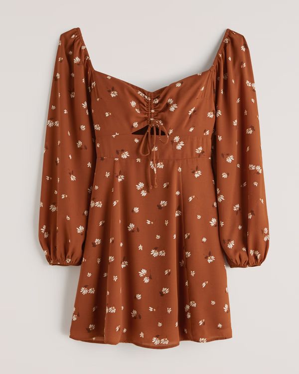 Women's Long-Sleeve Cinch-Front Cutout Mini Dress | Women's Fall Outfitting | Abercrombie.com | Abercrombie & Fitch (US)