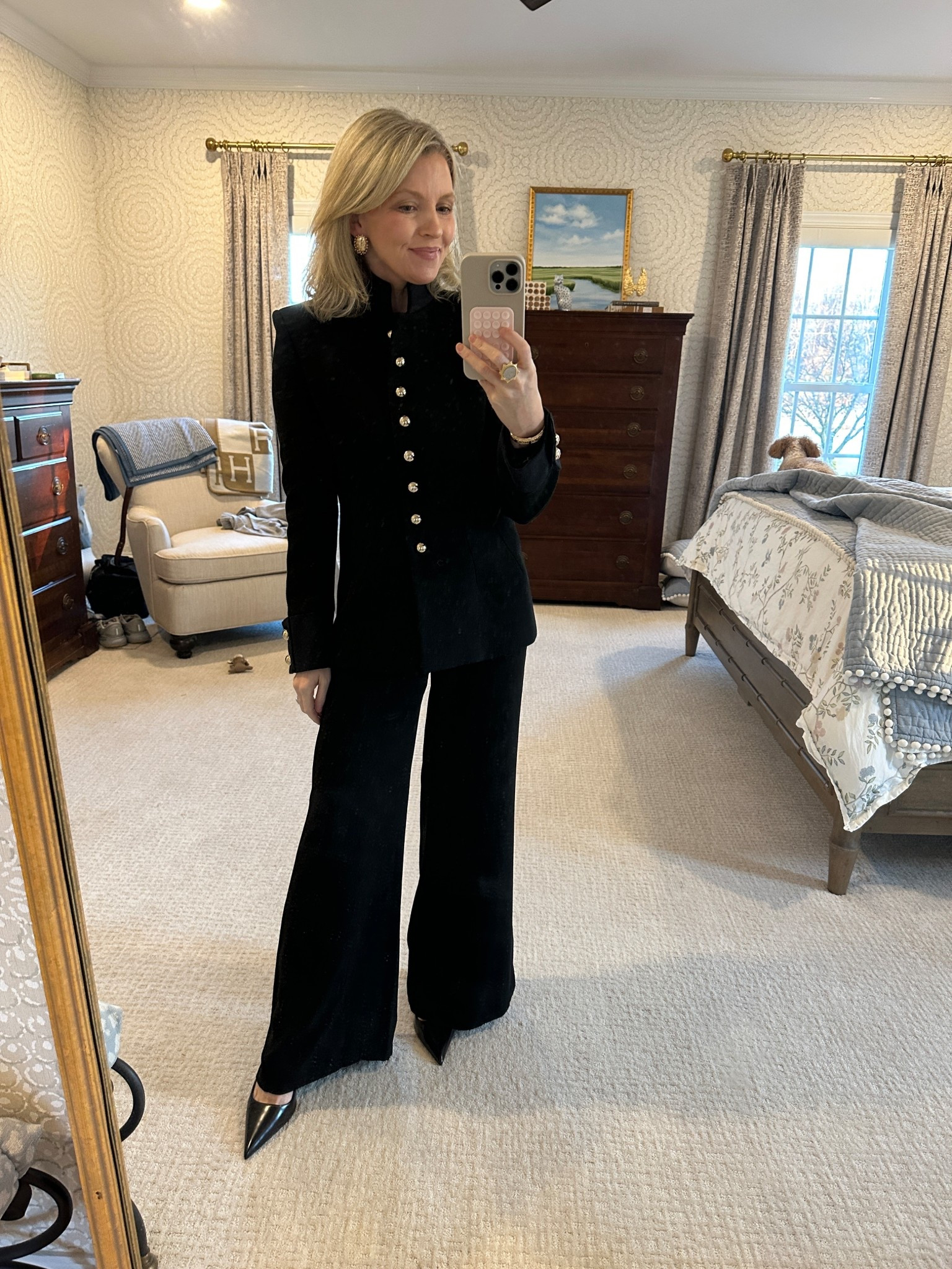 Blazer appears to be sold out but you can sign up for restock notifications. It’s a good one!  Super chic and the gold buttons are the perfect accent  