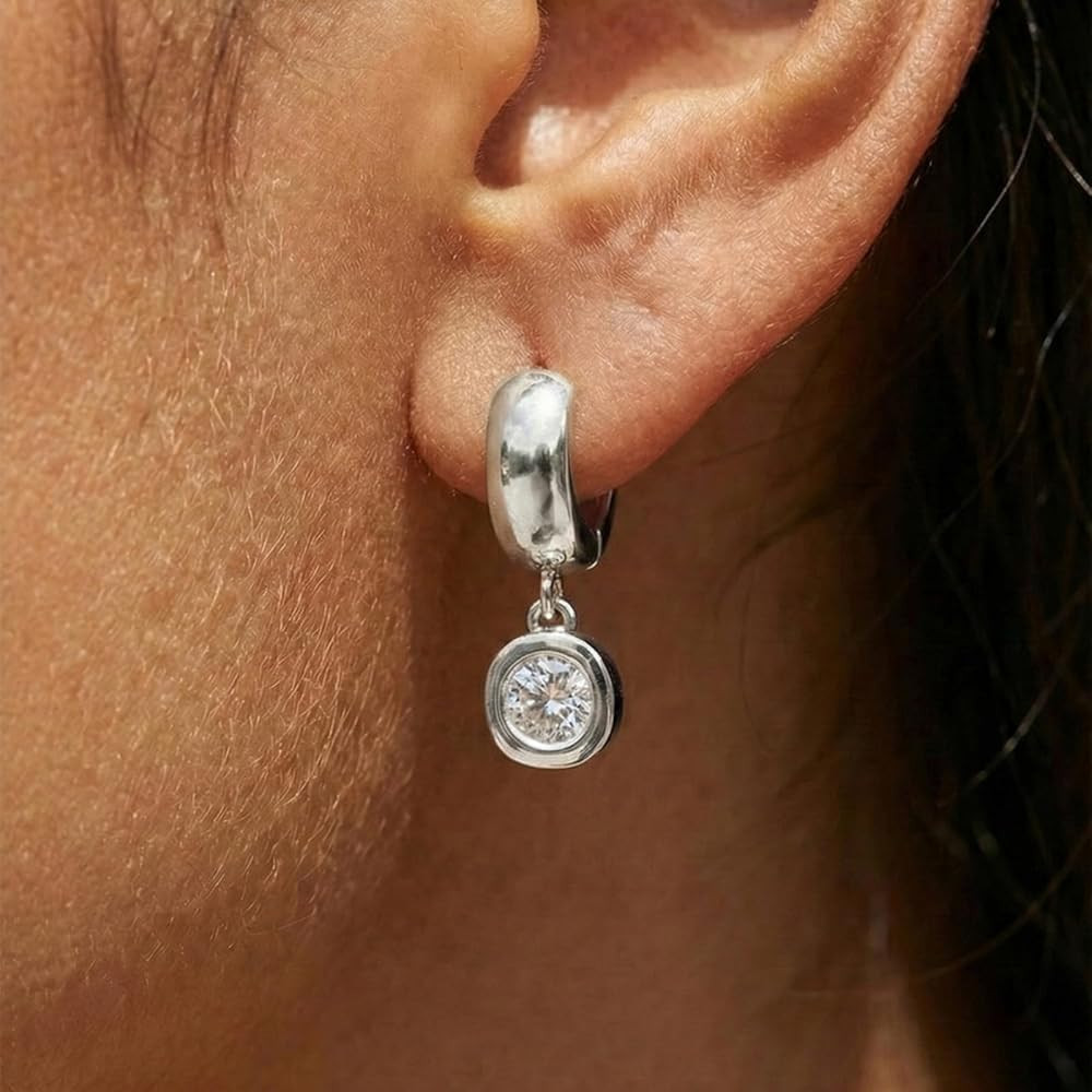 Amazon.com: Trendy Silver Round Dangle Earrings for Women Sterling Silver Plated Chunky Circle Dr... | Amazon (US)