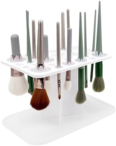 Makeup Brushes Drying Rack with Mat, 28 Holes Acrylic Brush Holder Stand Tree Tray, Folding Makeu... | Amazon (US)